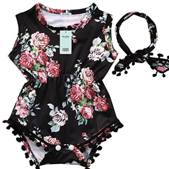 Newborn Baby Girl Rompers tanssel Sleeveless - Picture 6 of 8